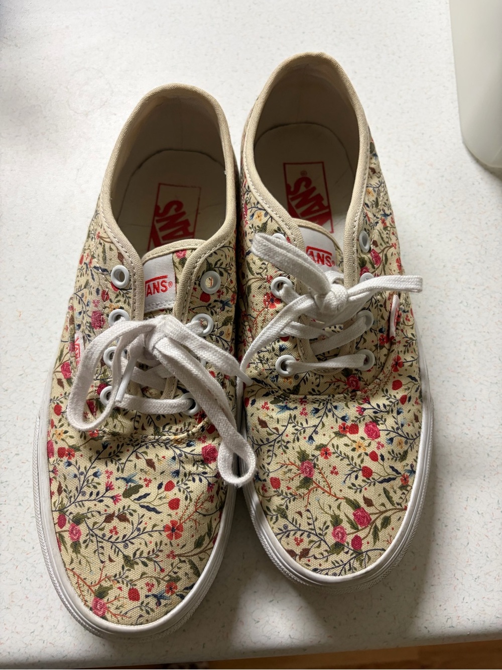 Vans Cream Floral Canvas Sneakers with Pink & Green Accents